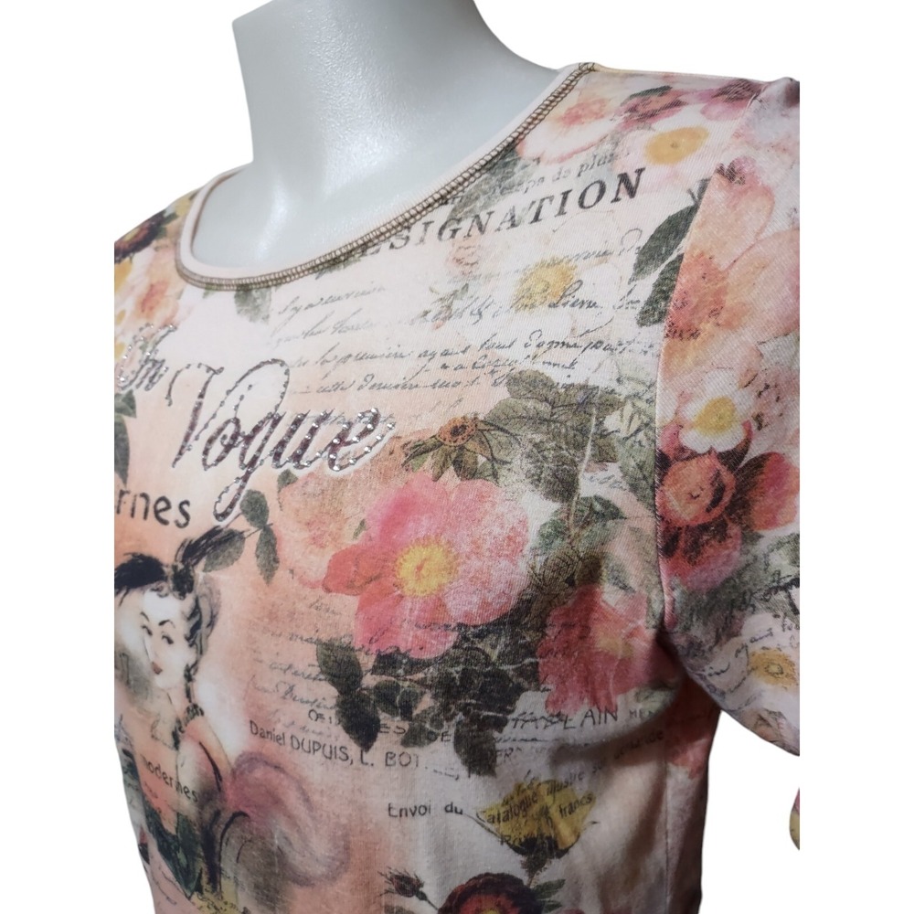 C. J. Banks Shirt Women's Size X Cotton T Shirt 3/4 Sleeves Beaded In Vogue - Picture 5 of 12